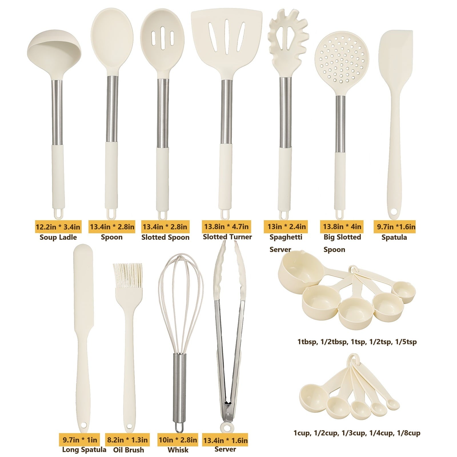 SUGIFT Silicone Kitchen Utensils Set Heat Resistant Spatulas and Cooking Utensils Dishwasher Safe Khaki