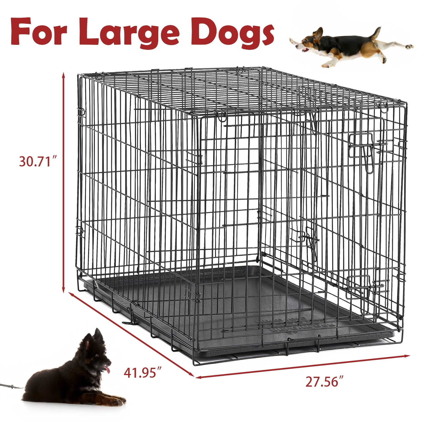 SUGIFT 42in Dog Crate with Divider and Tray Double Door Folding Pet Cage XL