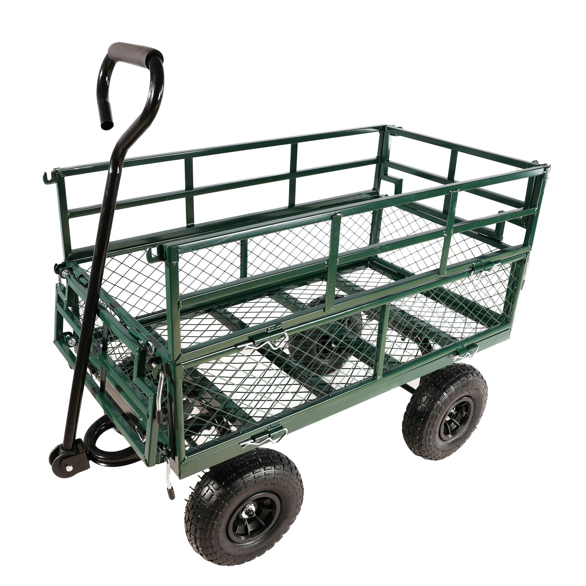 SUGIFT Heavy Duty Mesh Steel Garden Cart with Double Guardrai and Solid Wheels