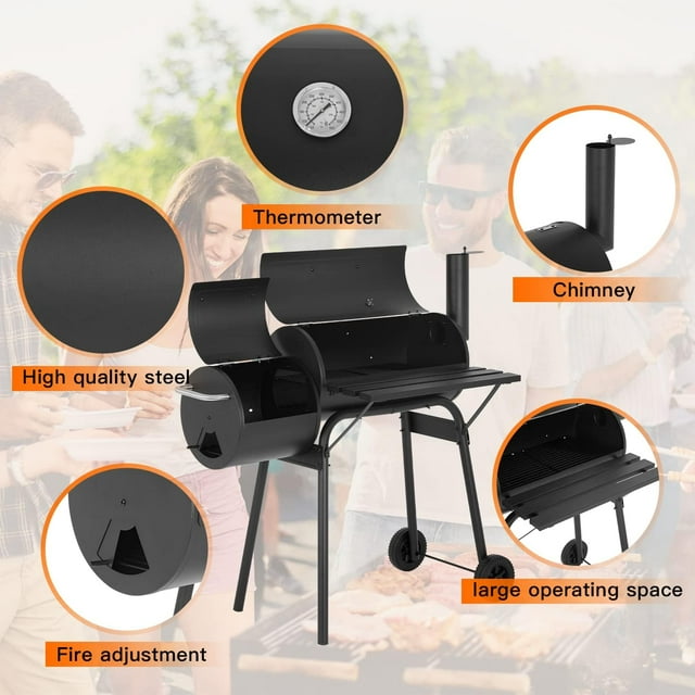 SUGIFT Portable BBQ Charcoal Grill with Offset Smoker