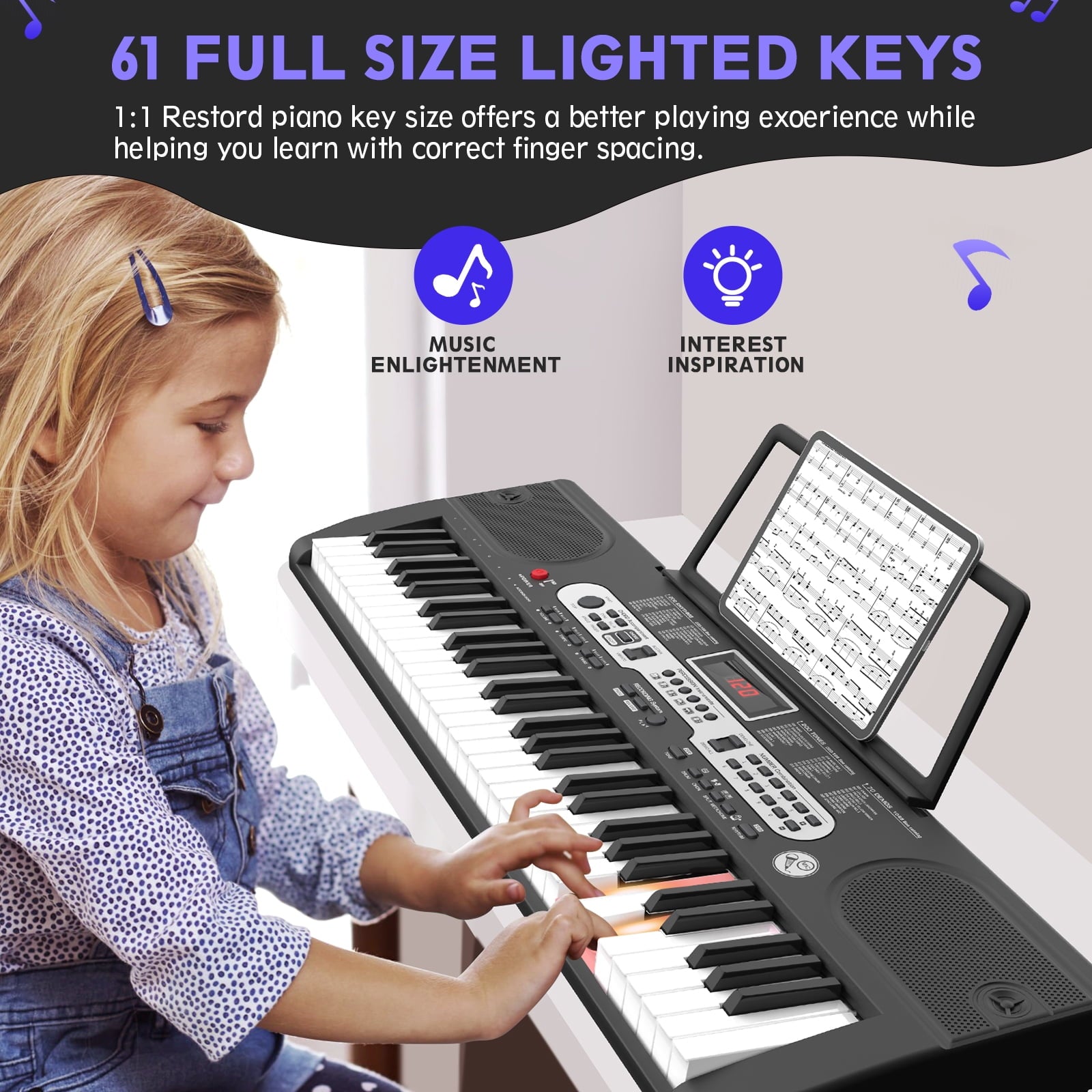 SUGIFT 61-Key Electric Keyboard Piano Beginners Piano Keyboard with LCD Display and 3 Learning Modes