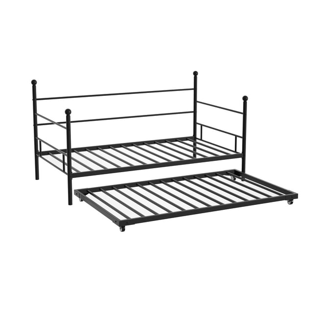 SUGIFT Modern Metal Daybed with Trundle, Twin Size Frame, Black