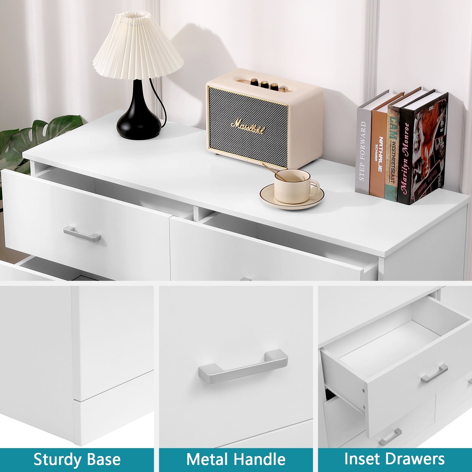 SUGIFT 6 Drawer White Double Dresser for Bedroom