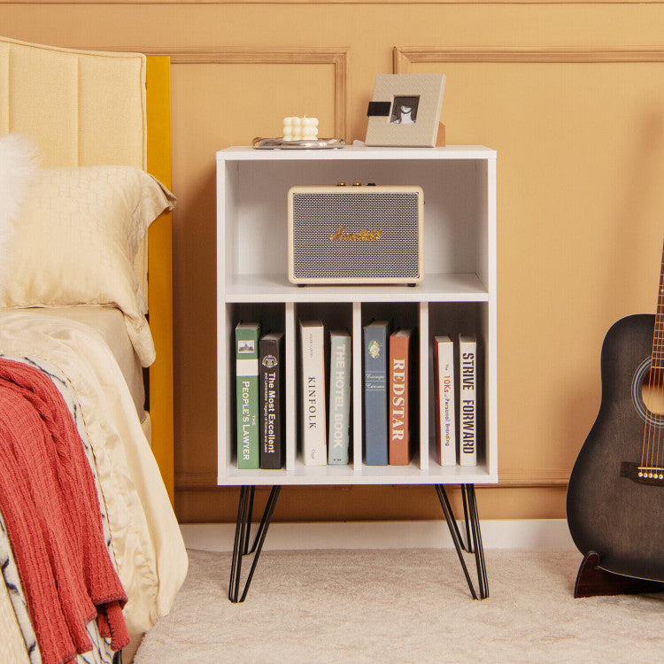 SUGIFT Freestanding Record Player Stand Record Storage Cabinet with Metal Legs