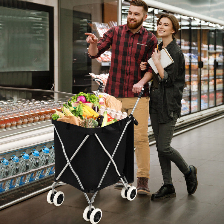 SUGIFT Folding Shopping Utility Cart with Water-Resistant Removable Canvas Bag