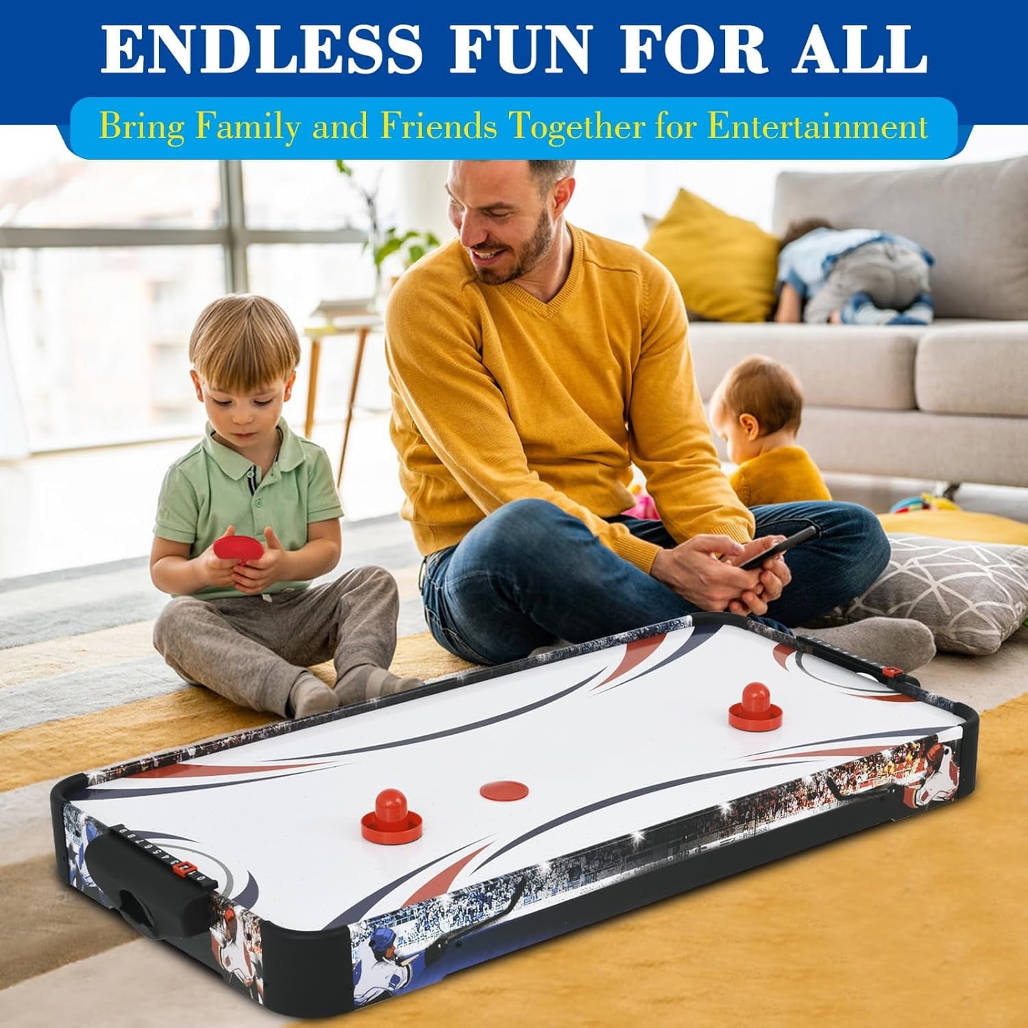 SUGIFT Air Hockey Table Indoor Powered Hockey Game Table w/2 Pucks 2 Pushers Powerful 12V Motor for Adults and Kids Home Game Room Easy Setup