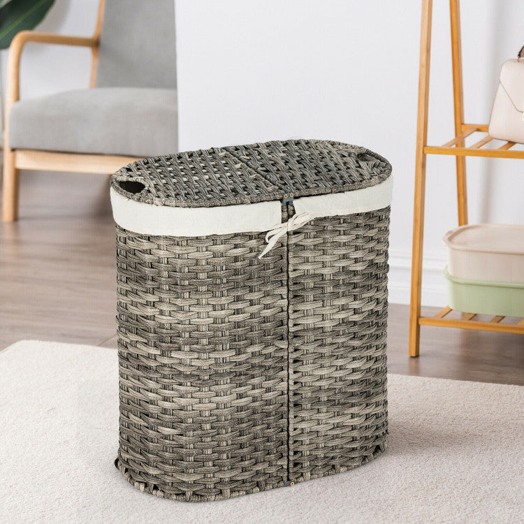 SUGIFT Handwoven Laundry Hamper Basket with 2 Removable Liner Bags