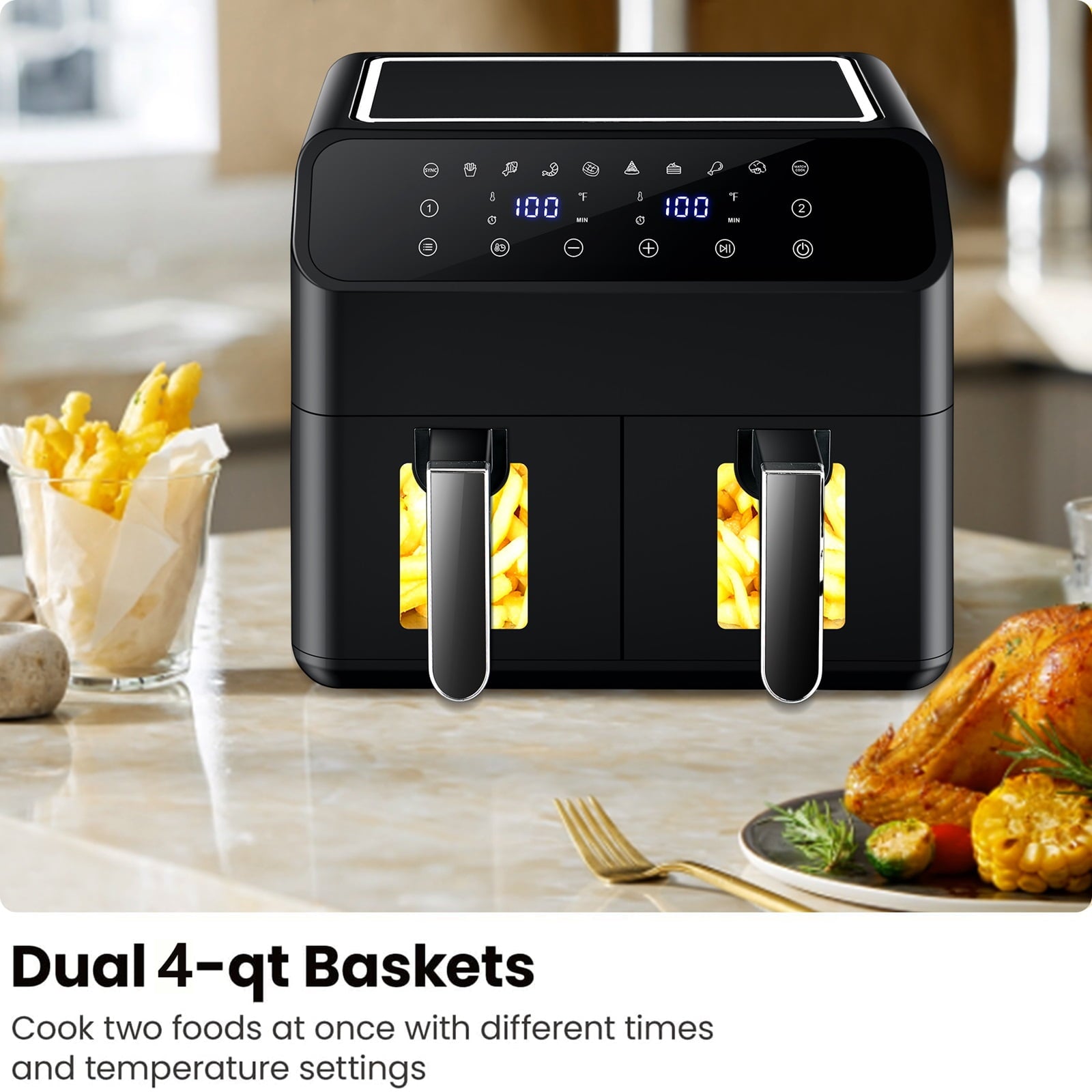 SUGIFT Air Fryer with 2 Baskets 8 QT Dual Basket AirFryer with Clear Windows Black