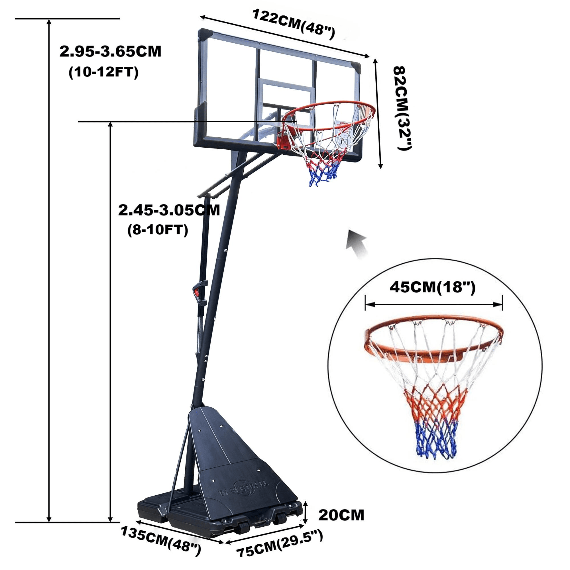 SUGIFT 48in Portable Basketball Hoop with Polycarbonate Backboard