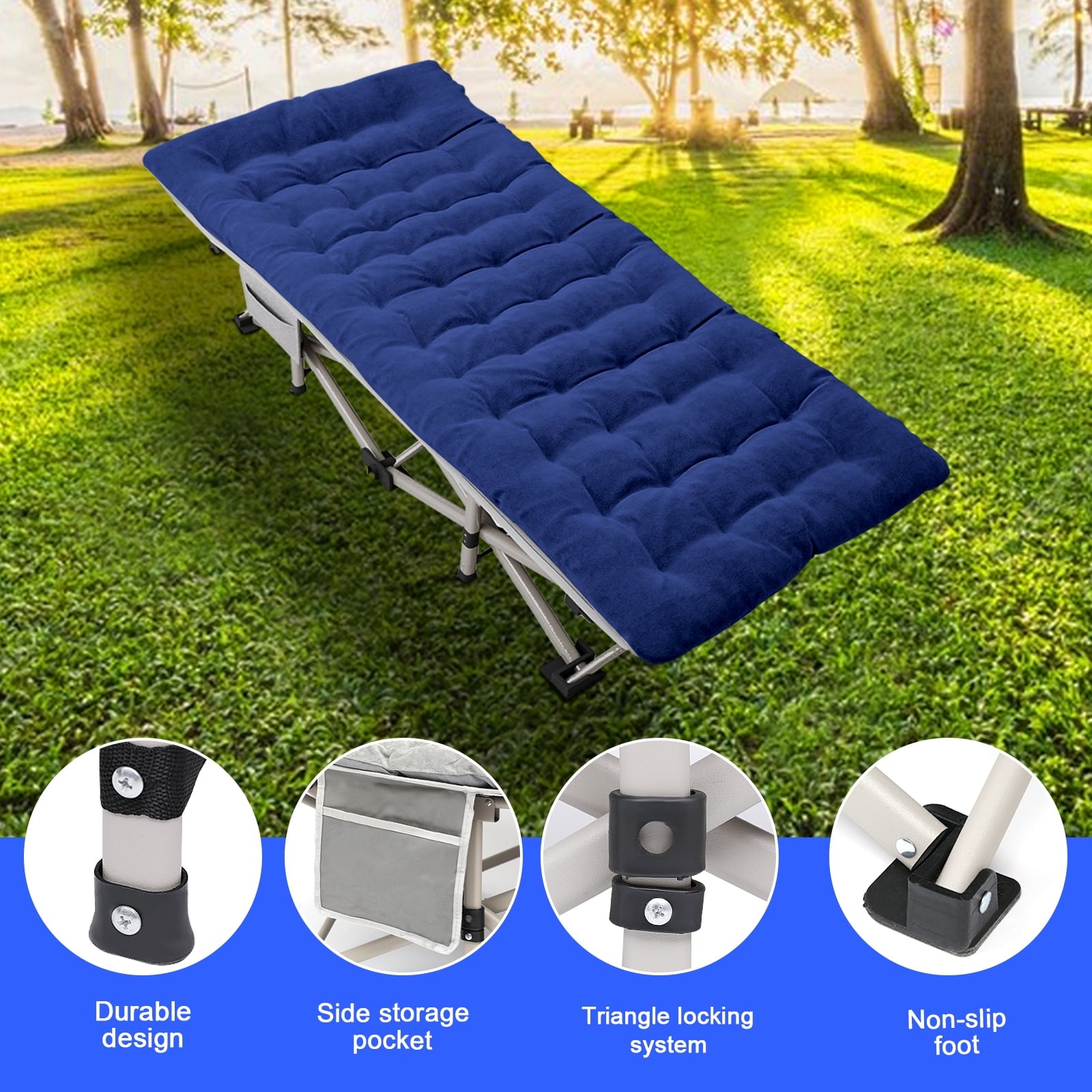 SUGIFT 2 Pack Camping cot for Adults 75x28 inch Portable Cot with Mattress, Supports 450 lbs, Gray Blue