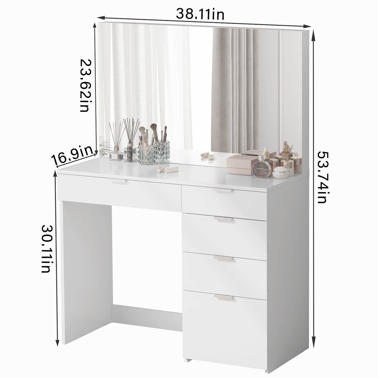 Vebreda Vanity Desk Makeup Vanity with 5 Drawers, White