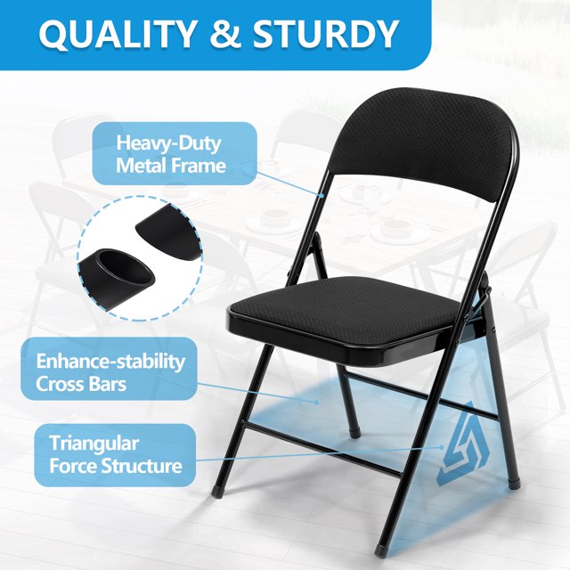 SUGIFT Fabric Padded Folding Chair Portable Dining Chairs 6 Pack, Black