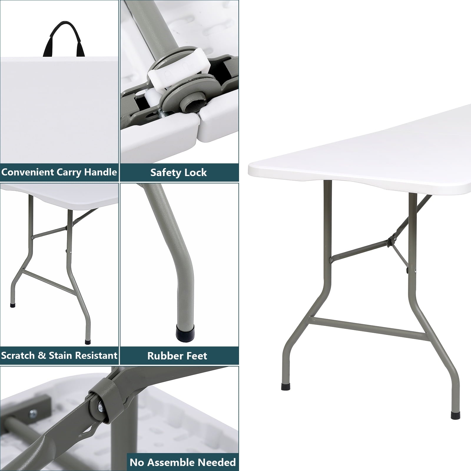 ALPULON Folding Table 6ft with Carrying Handle, White