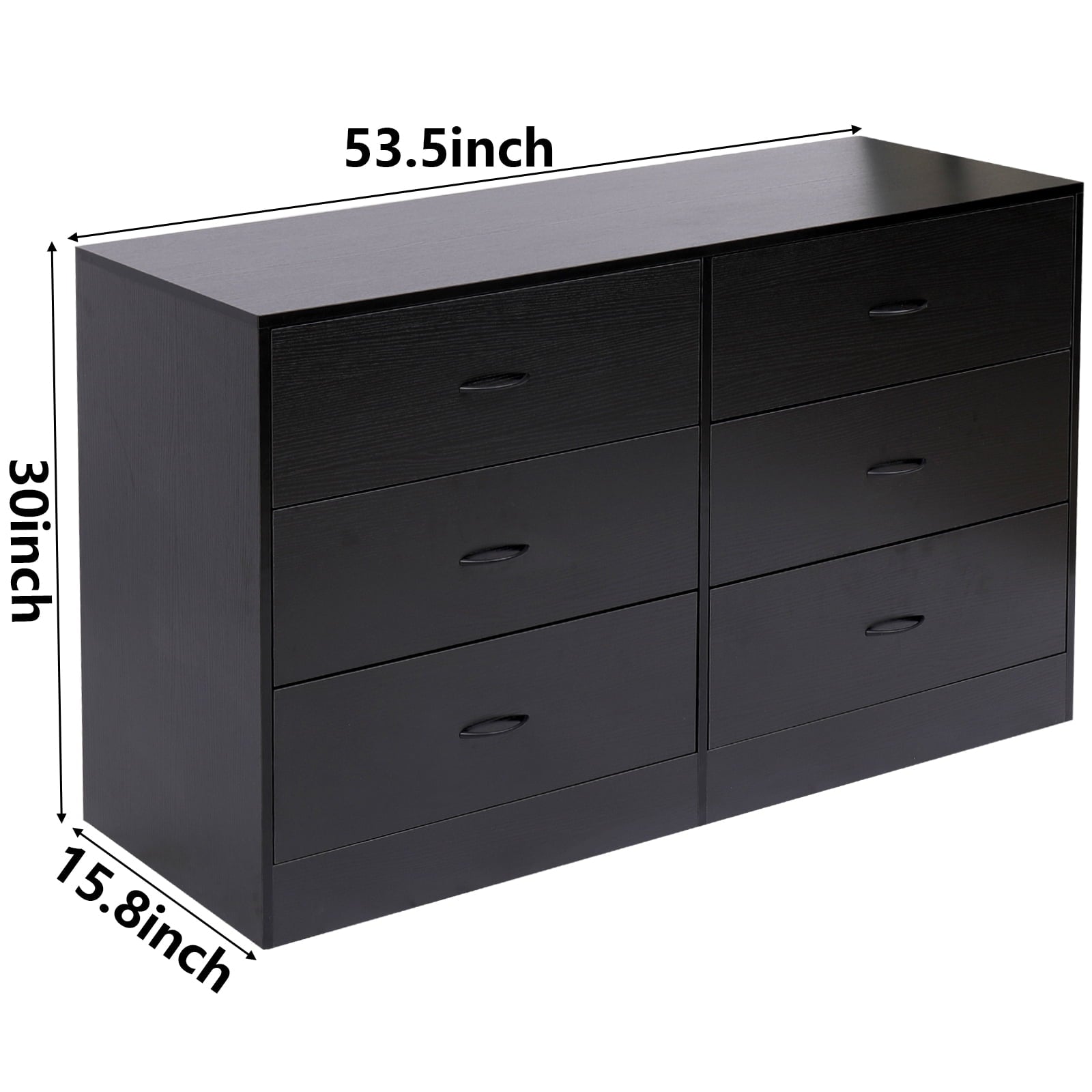 SUGIFT 6 Drawer Dresser, Modern Wood Chest of Drawers for Bedroom, Black