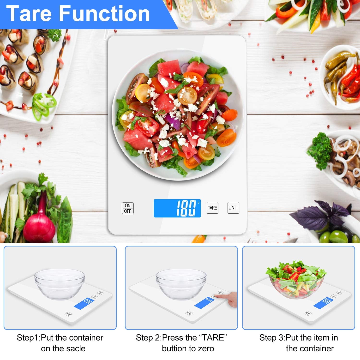 SUGIFT Food Kitchen Scale 22lbs Digital Food Scale for Cooking and Baking 1g/0.1oz Precise Graduation