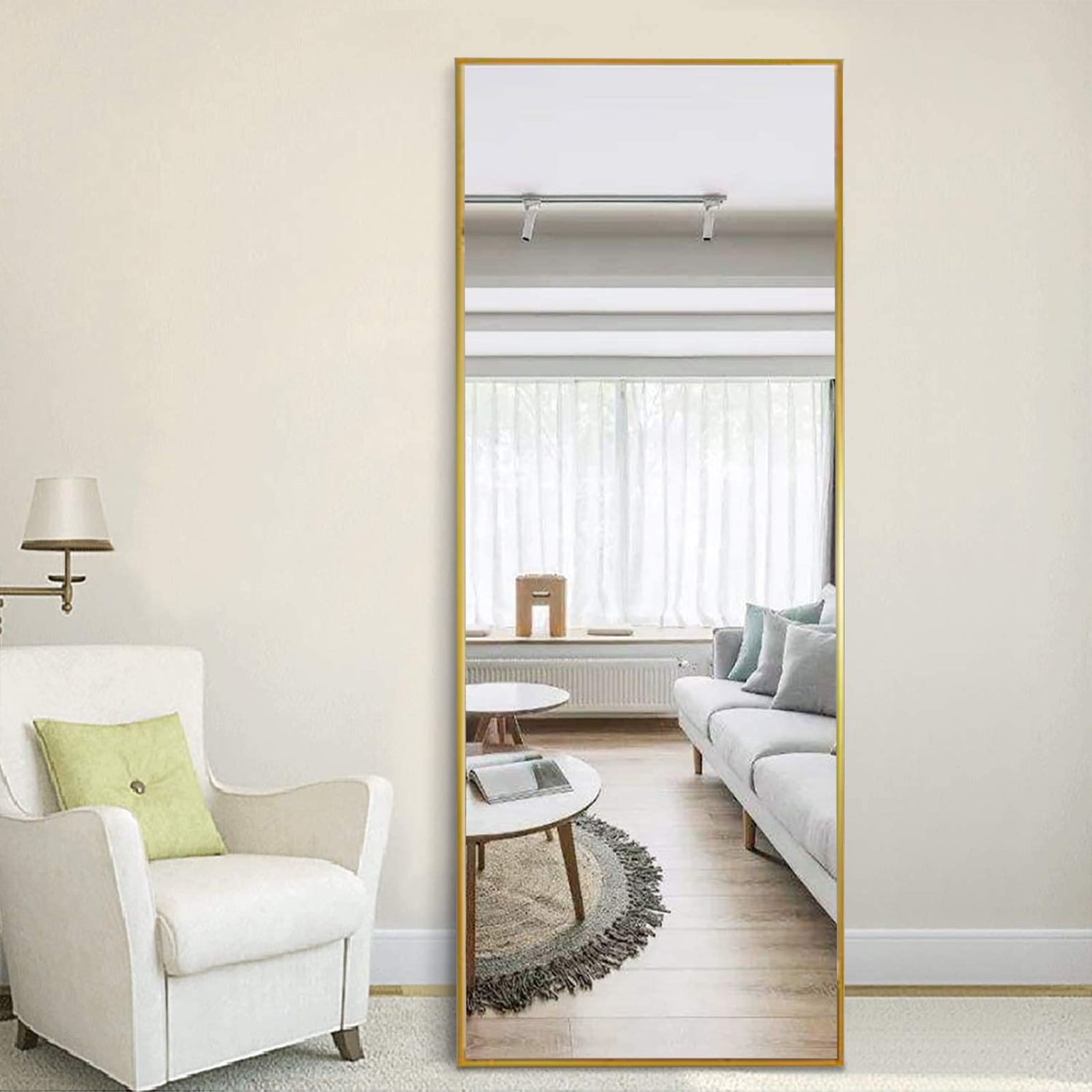 SUGIFT 65x22 inch Floor Mirror Full Length Mirror Rectangle Body Standing Mirror, Gold