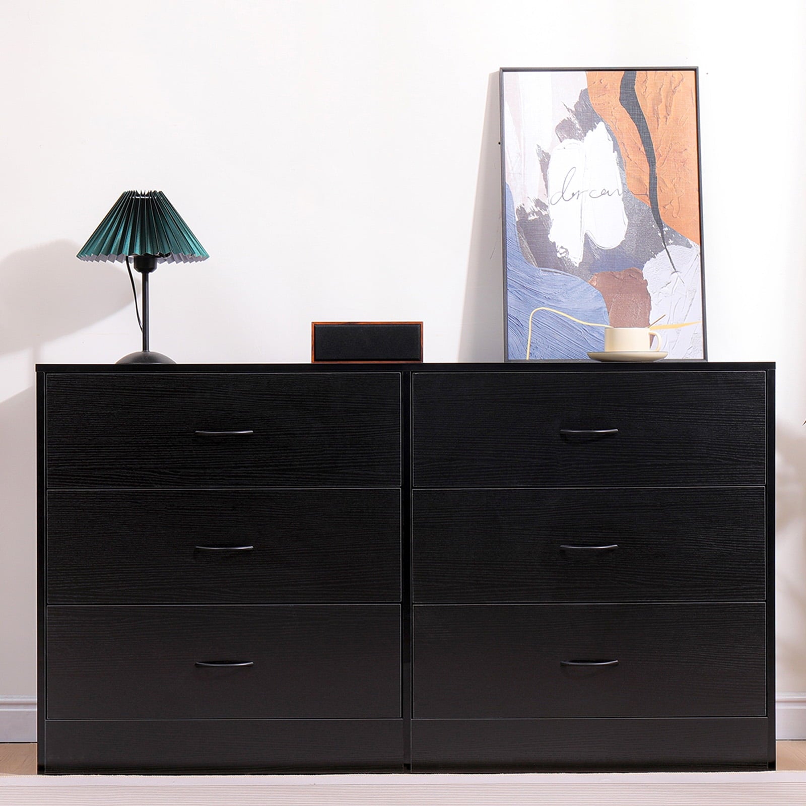 SUGIFT Modern 6 Drawer Dresser Chest of Drawers for Bedroom, Black