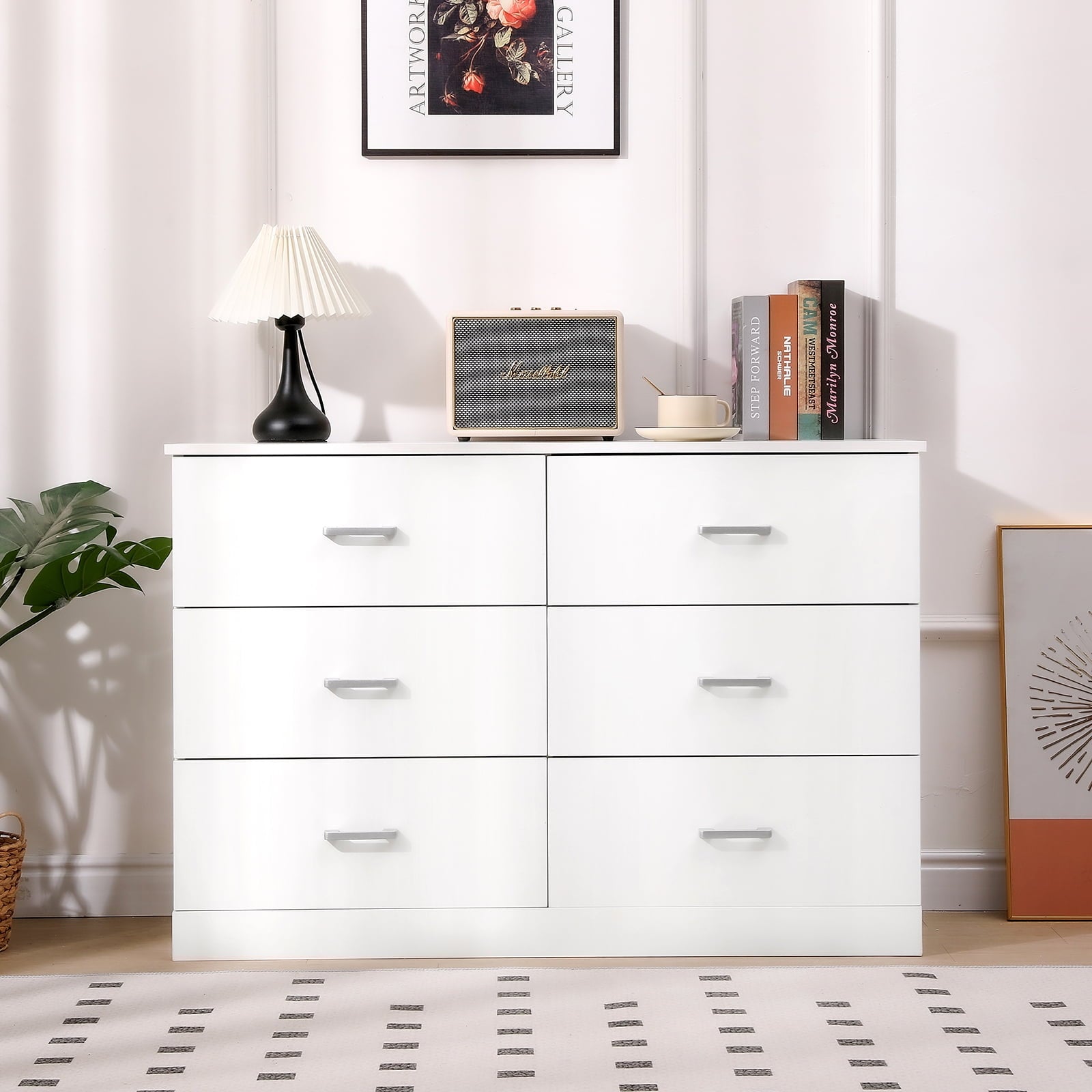 SUGIFT Dresser for Bedroom, White Dresser 6 Drawer with Wide Storage Space