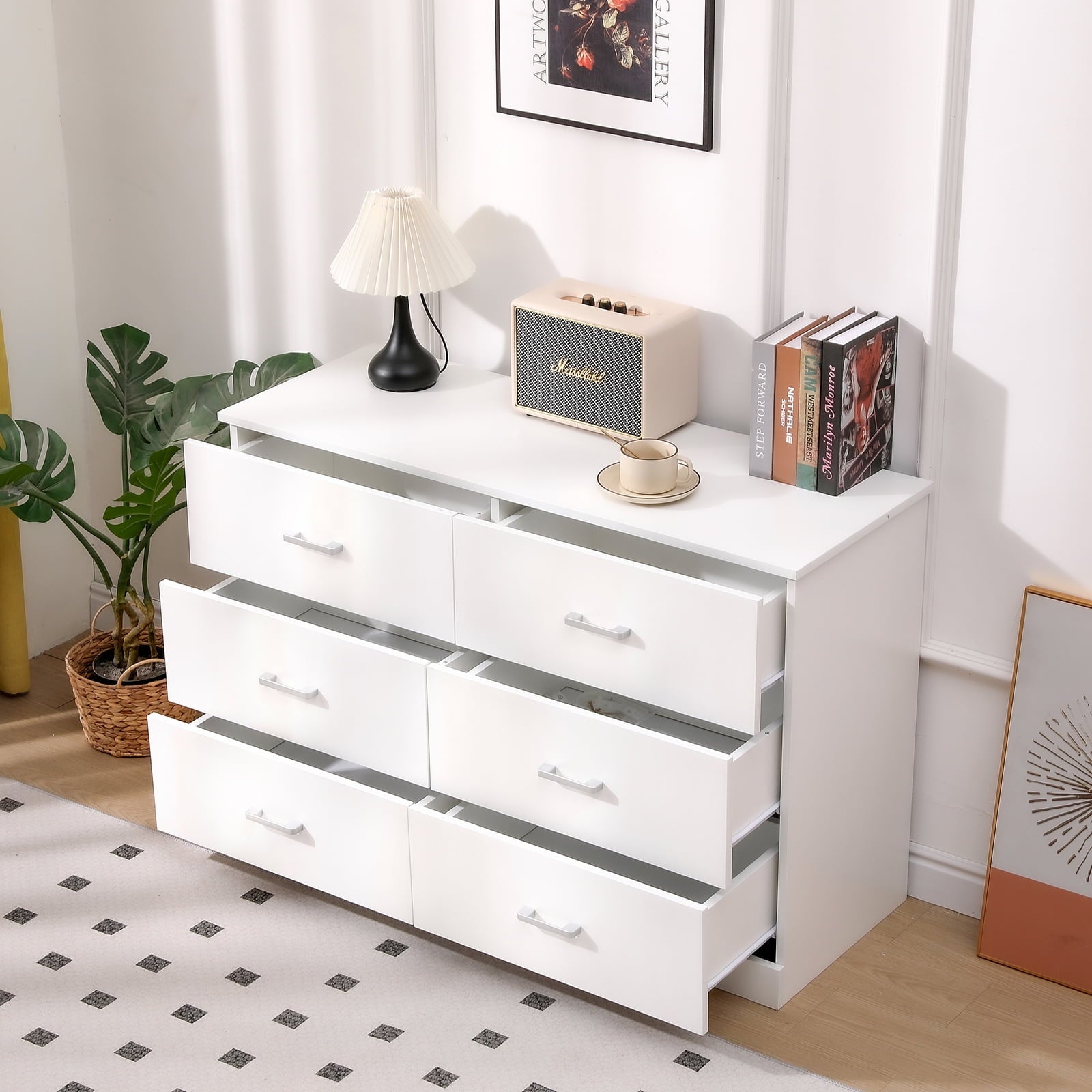 SUGIFT Dresser for Bedroom, White Dresser 6 Drawer with Wide Storage Space