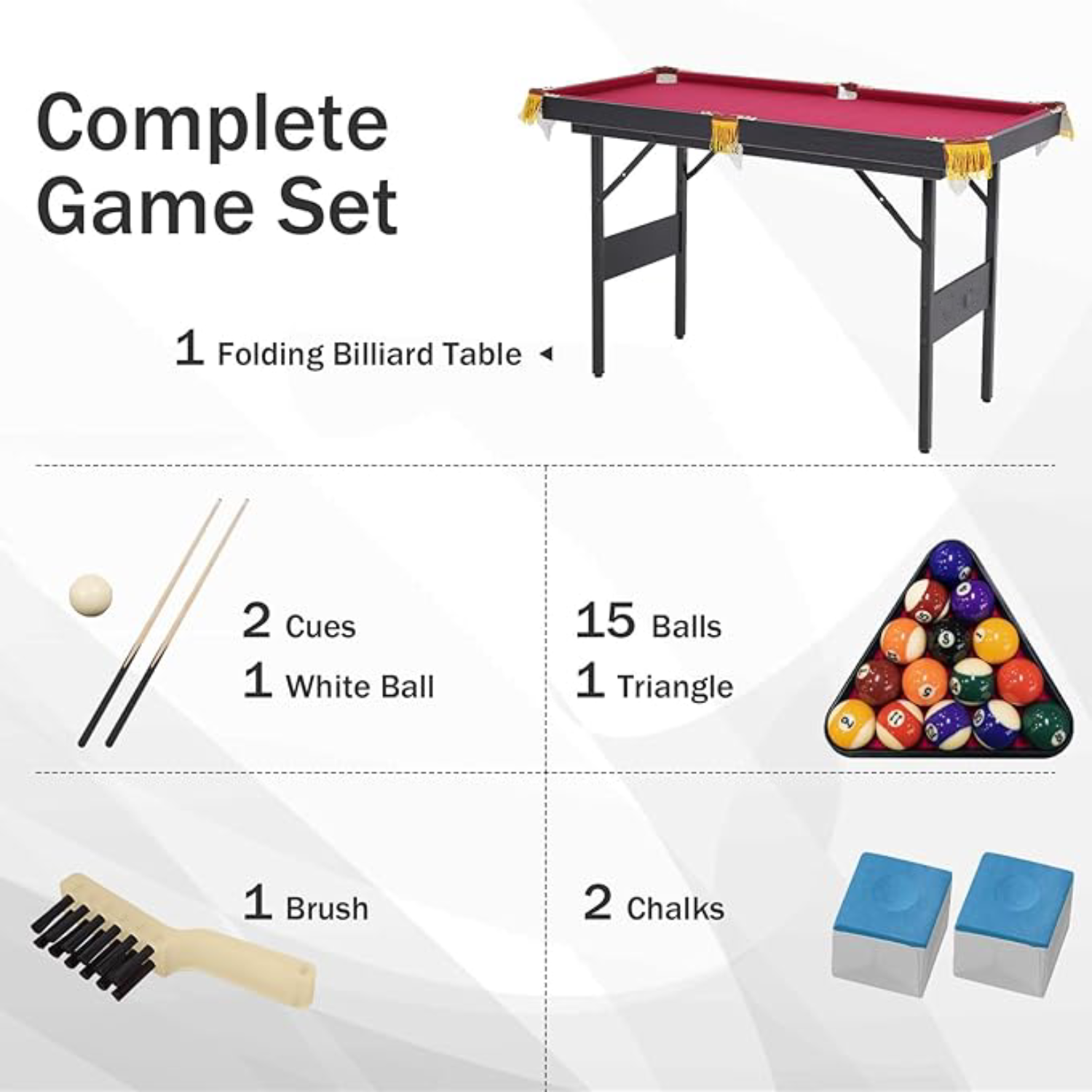 SUGIFT 48in  Foldable Pool Table, Portable Folding Billiard Table, Indoor Pool Arcade Game Table Red