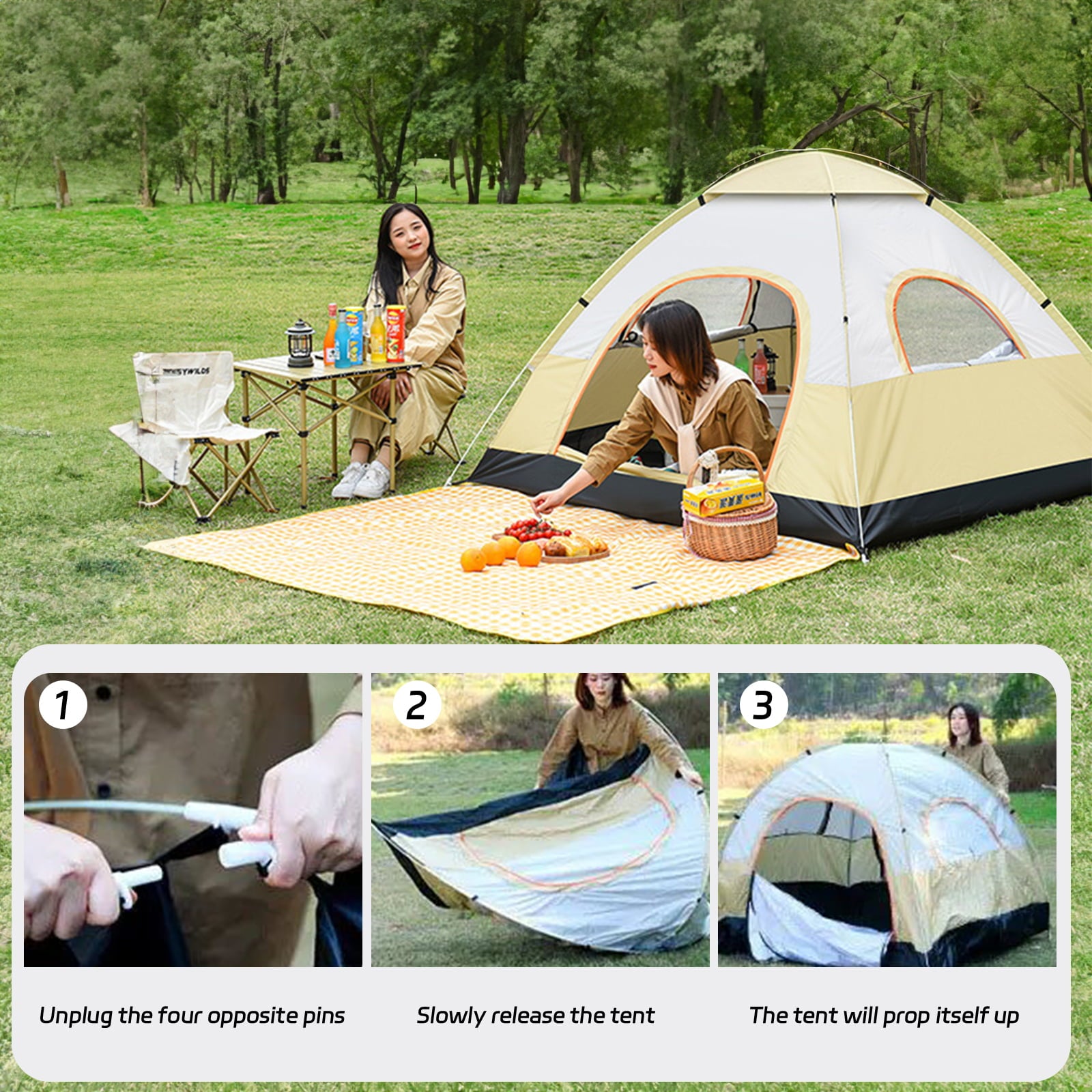 SUGIFT 4-Person Dome Tent Automatic Camping Tent with Carring Bag, Yellow