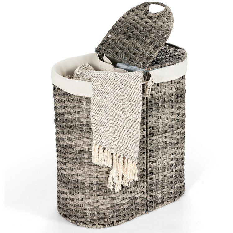 SUGIFT Handwoven Laundry Hamper Basket with 2 Removable Liner Bags