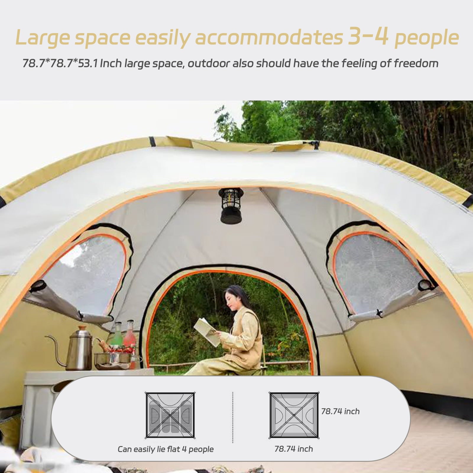 SUGIFT 4-Person Dome Tent Automatic Camping Tent with Carring Bag, Yellow