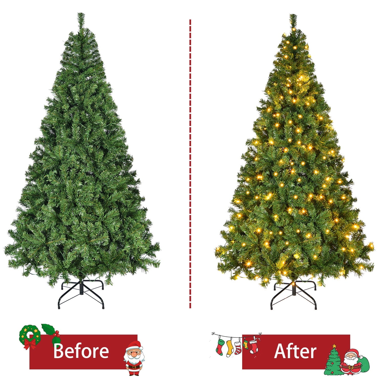 SUGIFT 6.5Ft Pre-Lit Premium Hinged Artificial Holiday Christmas Pine w/ 1000 250 Lights Indoor Outdoor Green