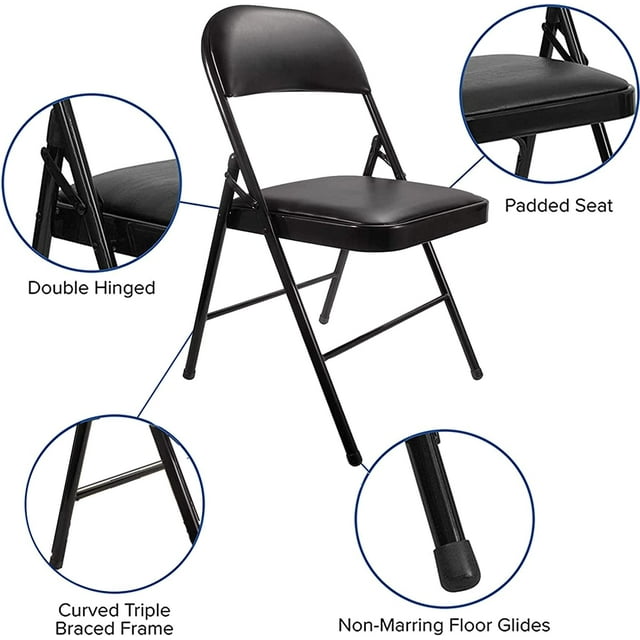 SUGIFT Vinyl Folding Chair 6 Pack, Black