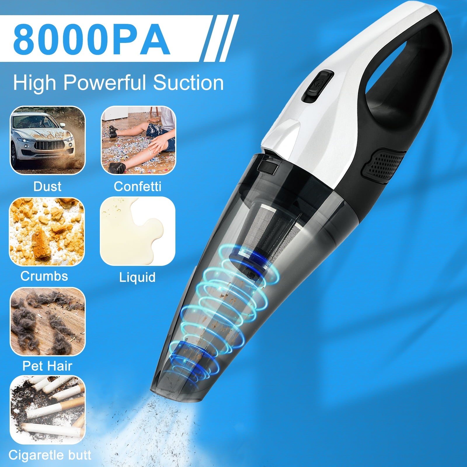 SUGIFT Cordless Vacuum Cleaner Lightweight Portable Handheld Vacuum for Car House White