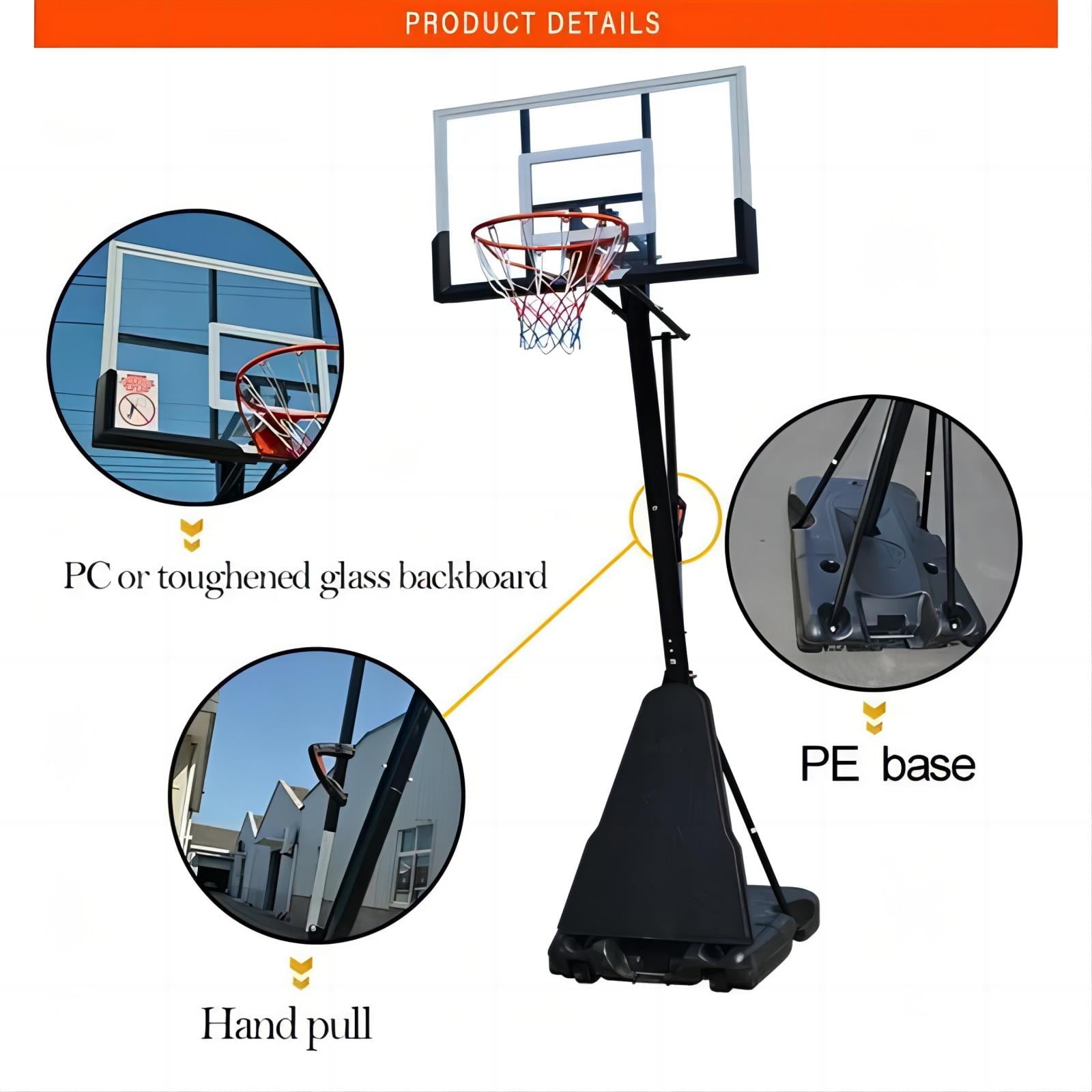 Sugift 7.5ft-10ftAdjustable Height 60in Shatterproof Outdoor Portable Basketball System (Adult)