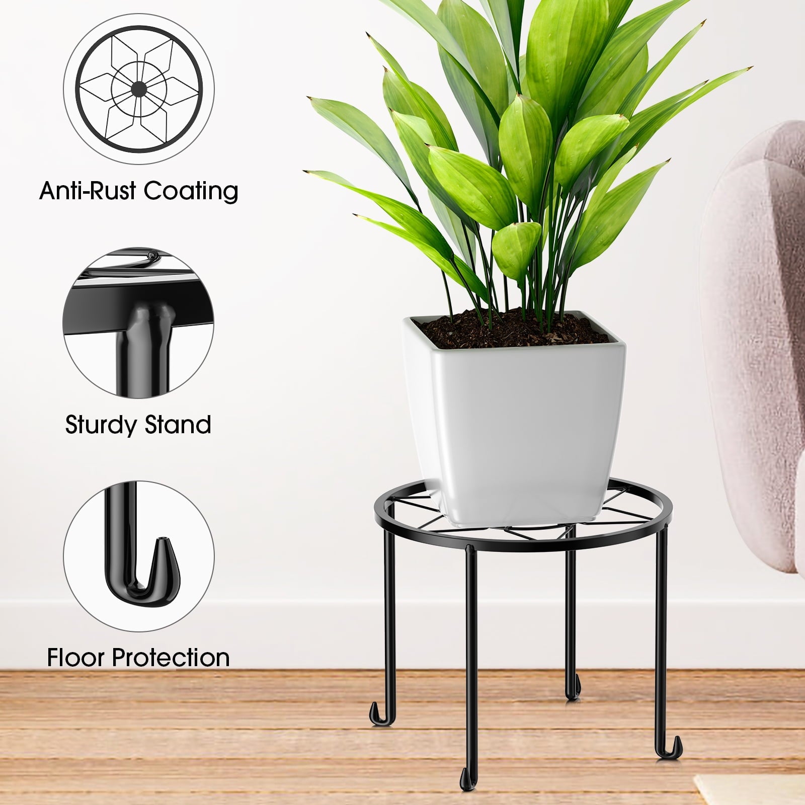 SUGIFT 5 Pack Metal Plant Stands Flowerpot Holders Indoor Outdoor Plant Pot Shelf Decoration Racks Black