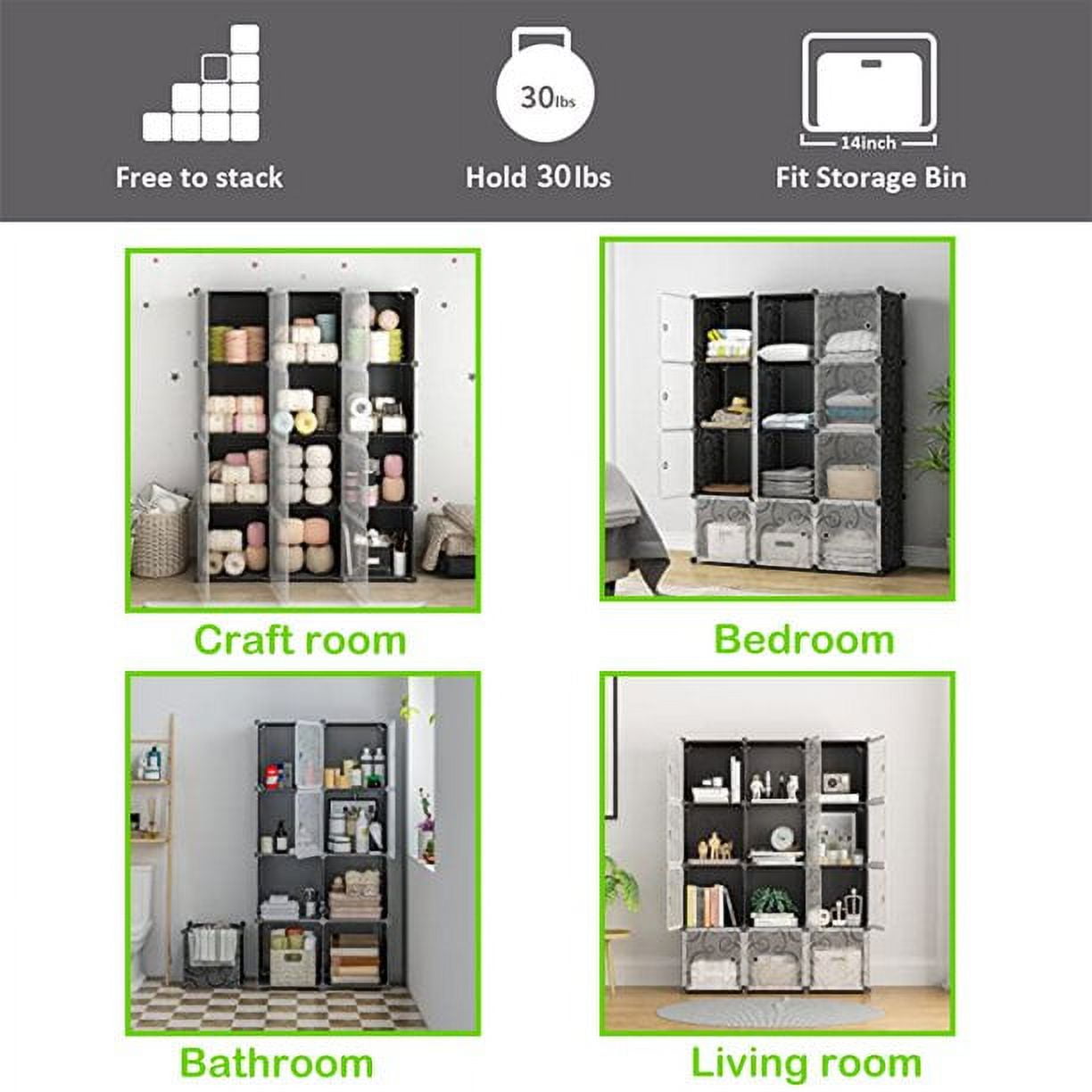 SUGIFT Cube Storage 12-Cube Storage Organizer Cabinet, Display Storage System DIY Bookshelf Organizer Shelves Plastic Storage Cube