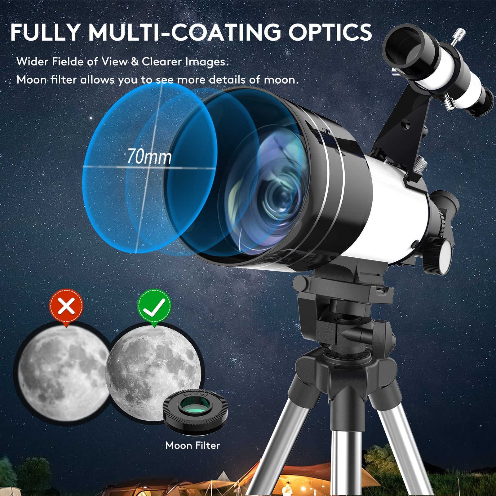 YouYeap Telescope for Adults Kids 70mm Aperture 300mm Telescopes with Phone Adapter