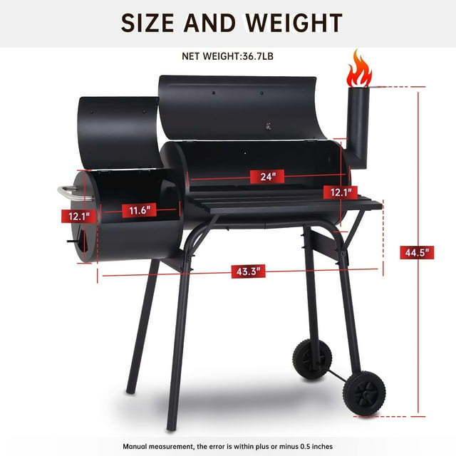 SUGIFT Portable BBQ Charcoal Grill with Offset Smoker