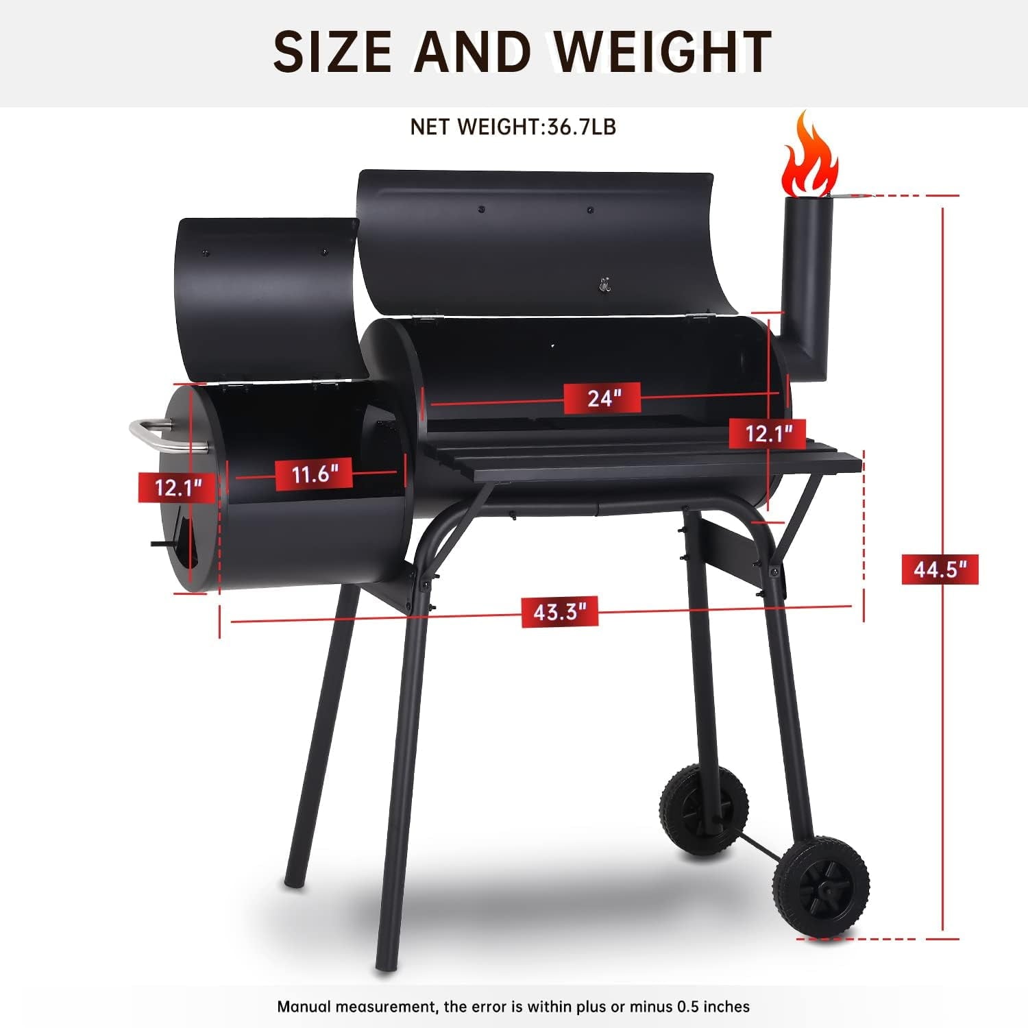 SUGIFT Portable BBQ Charcoal Grill with Offset Smoker