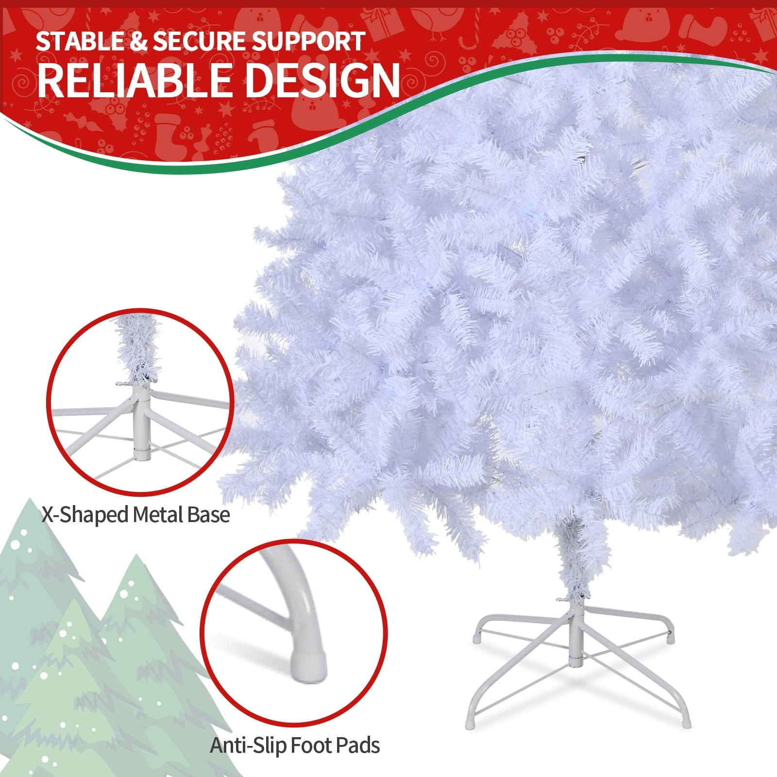 AKIUDEX 6ft Artificial PVC Christmas Tree Holiday Indoor Outdoor White