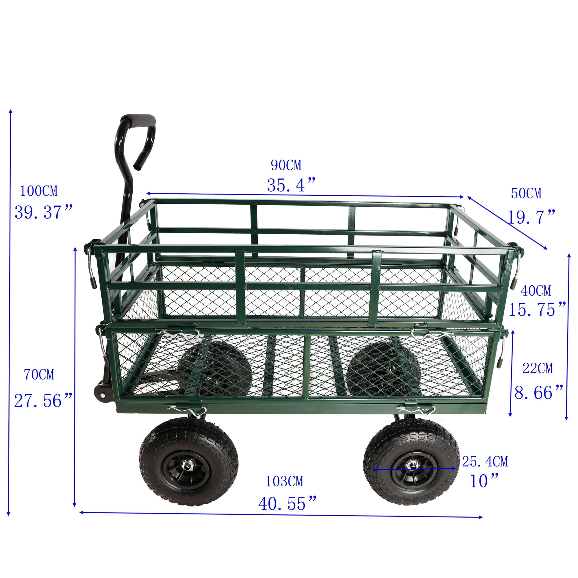 SUGIFT Heavy Duty Mesh Steel Garden Cart with Double Guardrai and Solid Wheels