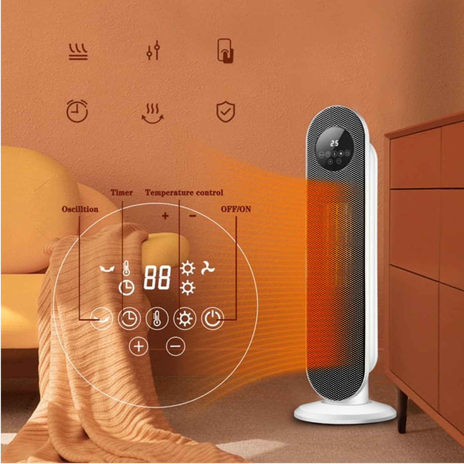 YouYeap 26in Space Heater for Indoor Use, Whole Room Heating with Thermostat