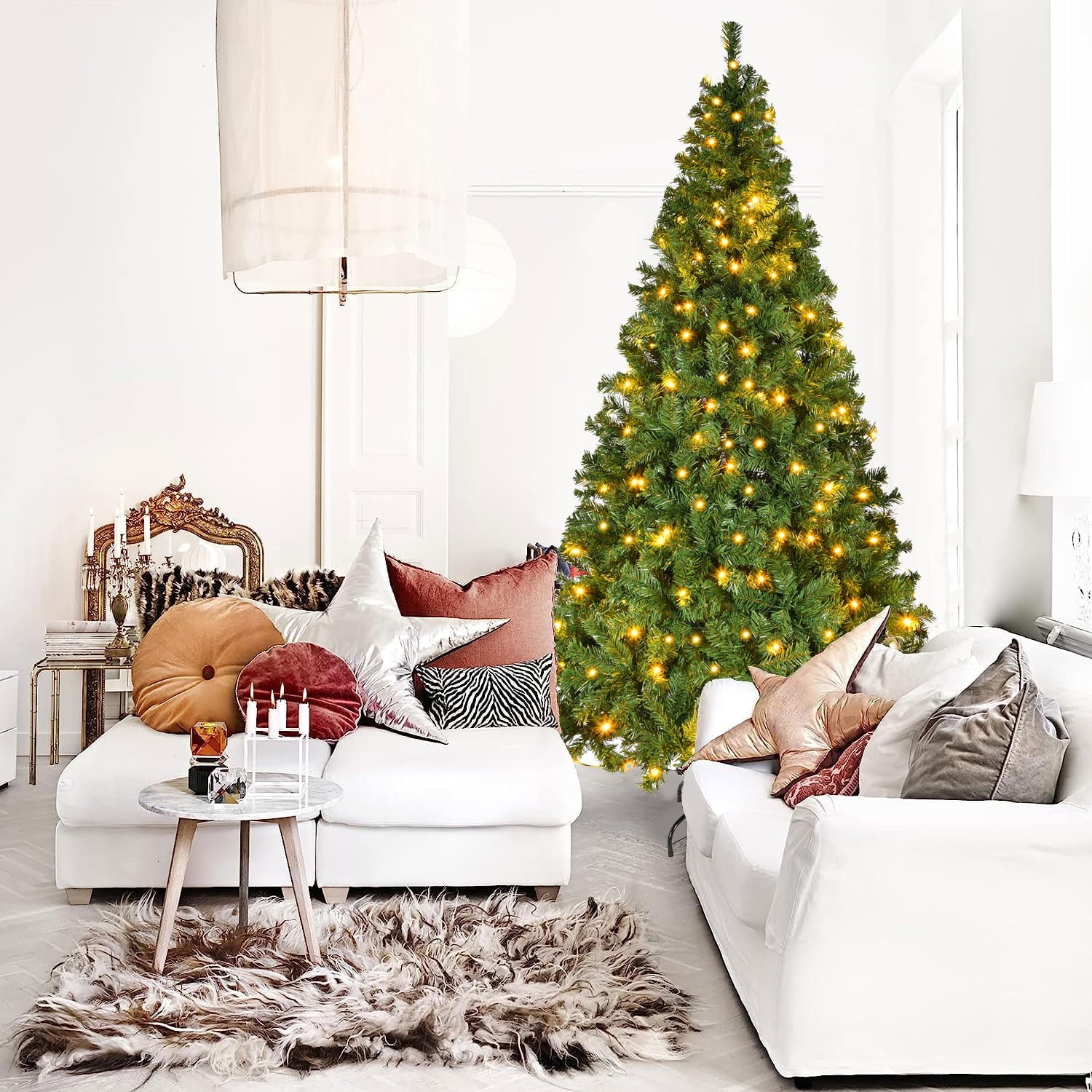 SUGIFT 7.5Ft Artificial Christmas Tree Stand w 1405 400 Lights Tips Indoor Outdoor Green