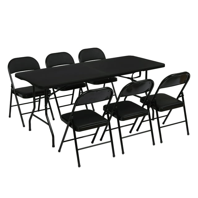 SUGIFT Vinyl Folding Chair 6 Pack, Black