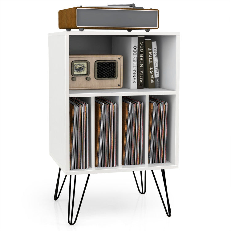 SUGIFT Freestanding Record Player Stand Record Storage Cabinet with Metal Legs