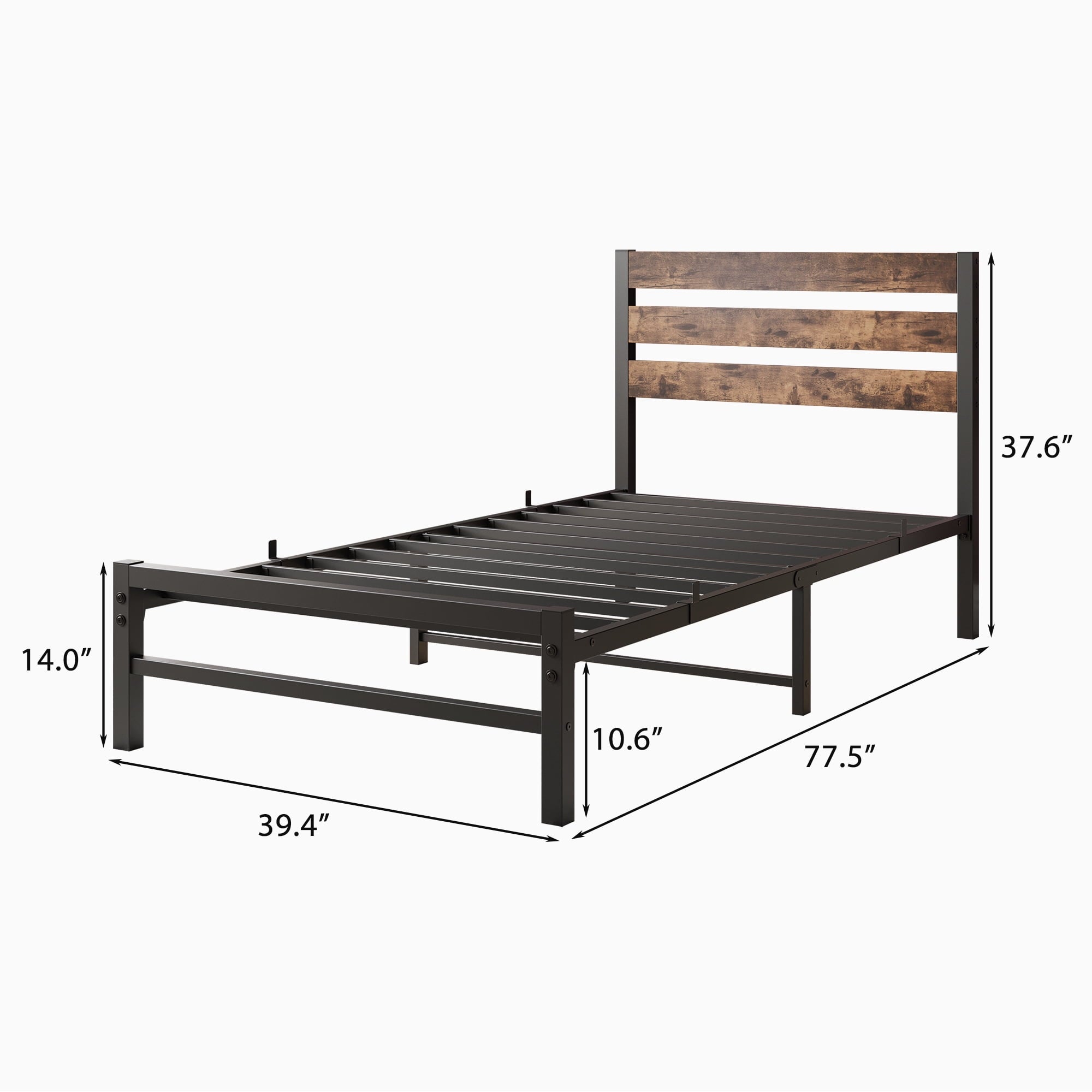 SUGIFT Platform Bed Frame with Rustic Vintage Wood Headboard