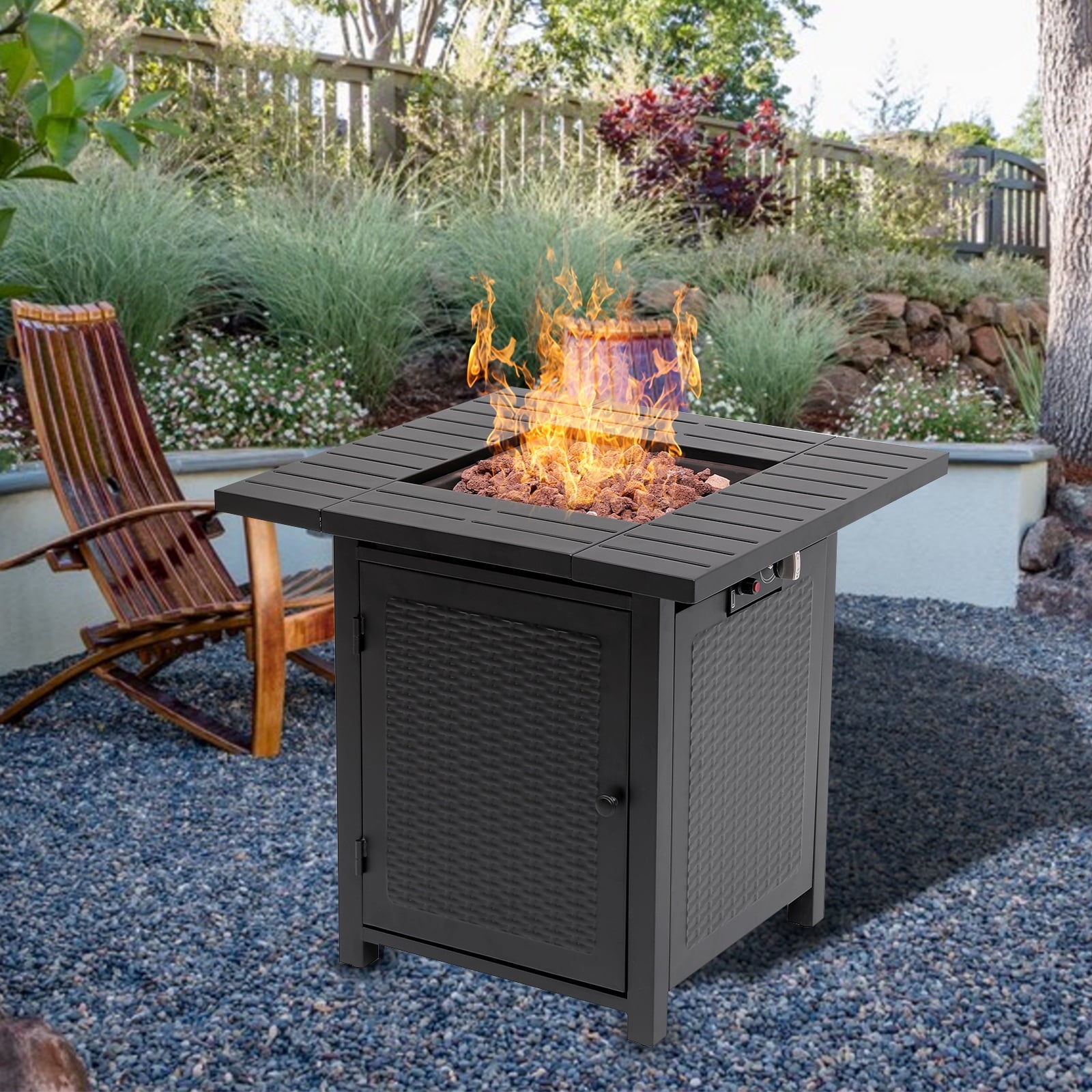 Vebreda Propane Fire Pit 28 inch Outdoor Gas Fire Table, 50,000 BTU, Black