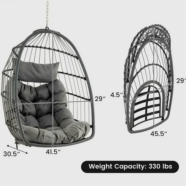 SUGIFT Hanging Egg Chair Wicker Swing Hammock Chair, Gray