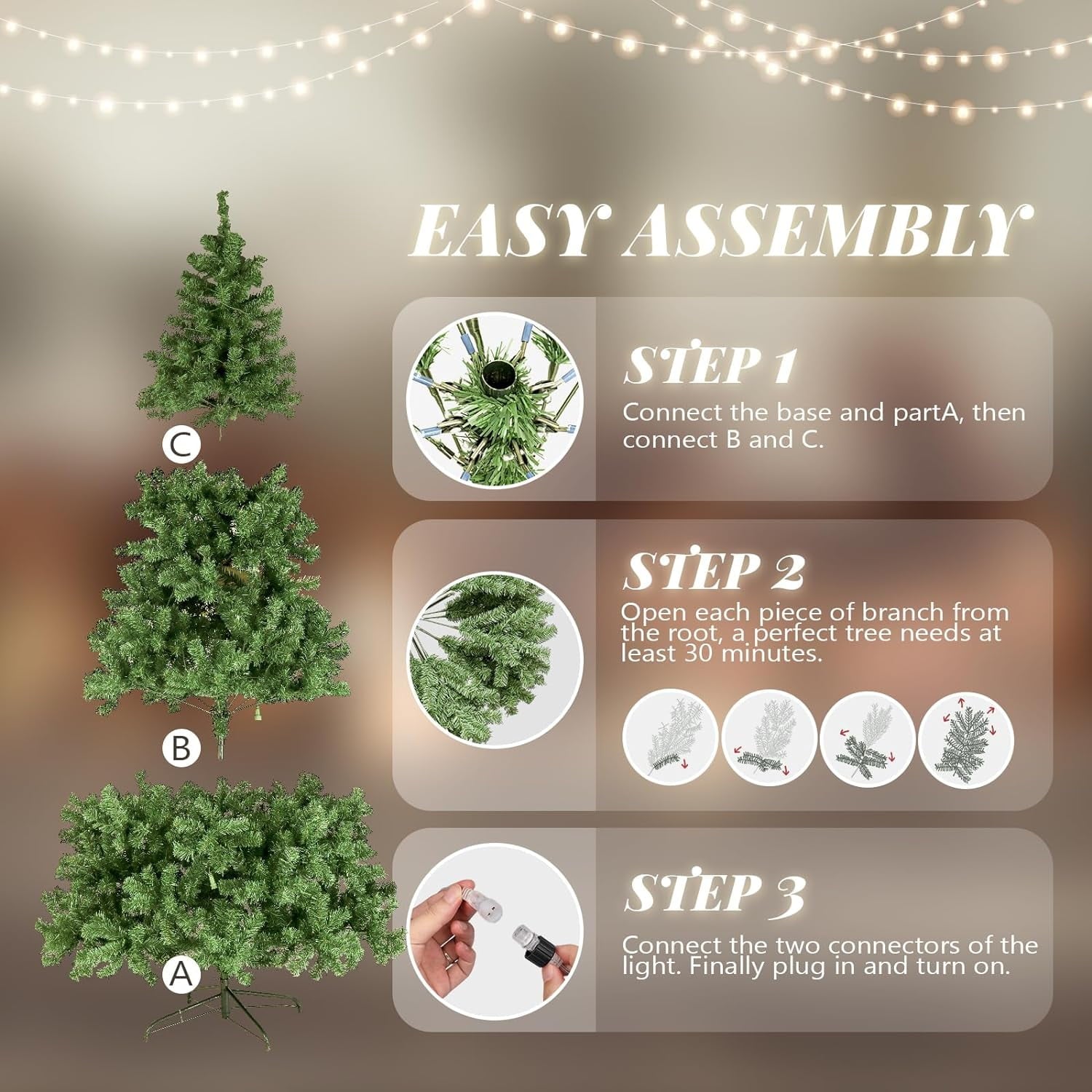 SUGIFT 6.5Ft Premium Artificial Christmas Tree w/ 1000 250 Lights Indoor Outdoor Green