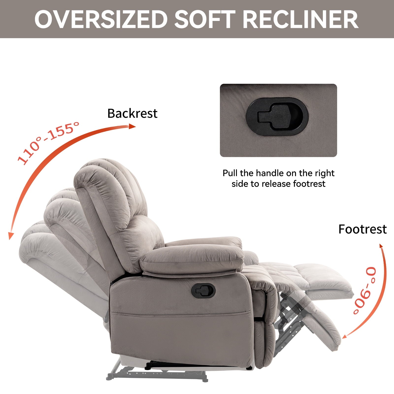 SUGIFT Large Manual Recliner Chair in Fabric for Living Room