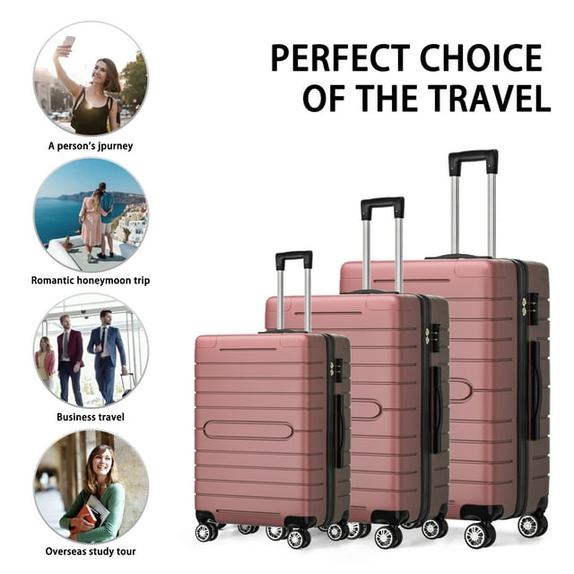 SUGIFT 3 Piece Luggage Set, Hardside Luggage Spinner Wheels Suitcase Carry on Luggage, TSA Lock, 20in24in28in, Rose Gold