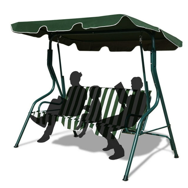 3-Seat Patio Swing Chair, Outdoor Porch Swing with Adjustable Canopy & Durable Steel Frame for Patio, Garden - Green