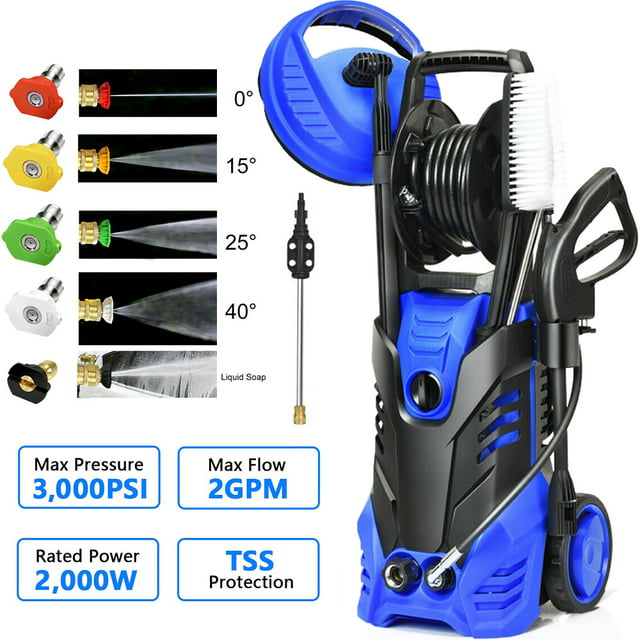 3000PSI Electric High Pressure Washer Machine 2 GPM 2200W w/ Deck Patio Cleaner Blue